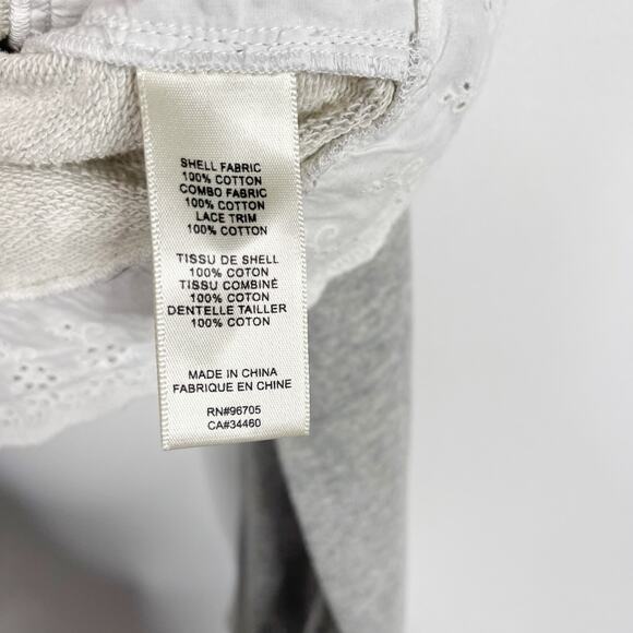 La Vie Rebecca Taylor Small Gray White French Terry Pullover Ruffle Eyelet Neck - Picture 8 of 10